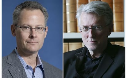 Los ensayistas norteamericanos Nicholas Carr (izquierda) y Jeff Jarvis (derecha). 