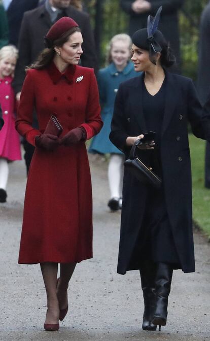 Kate y Meghan, a su llegada a la misa de Navidad de Sandringham, el 25 de diciembre de 2018.