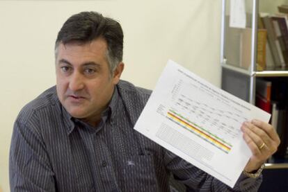 Puigcercós sostiene un documento de la gestión recaudatoria por vía ejecutiva de la Agencia Tributaria, ayer durante la entrevista.