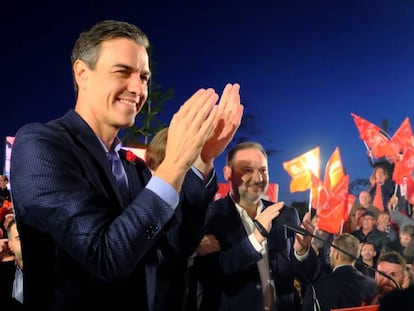 El candidata Pedro Sanchez durante el cierre de campa&ntilde;a en Valencia