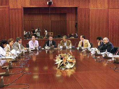 Los miembros de la ponencia y de la Mesa de la Comisión de Desarrollo Estatutario, en la reunión celebrada ayer.