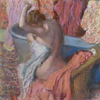 Edgar Degas, <i>Después del baño</i> o <i>Bañista secándose</i> (1895). Pastel sobre papel, Colección Abelló.