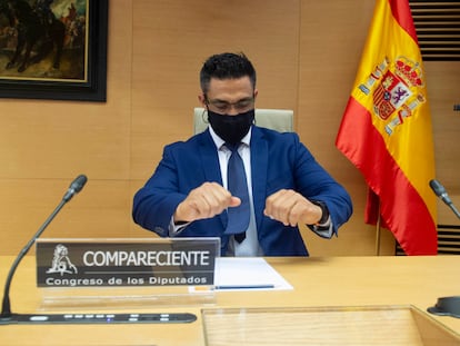 Sergio Ríos, exchófer del extesorero popular Luis Bárcenas, en la comisión de investigación del Congreso sobre la Operación Kitchen, el pasado mayo.