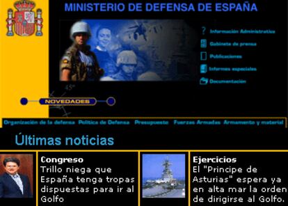 El Ministerio de Defensa, en su página en Internet, recoge el desmentido de Trillo y la noticia de que el <i>Príncipe de Asturias</i> espera la orden para dirigirse al Golfo.