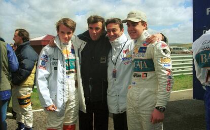 Antonio García, Jaima Alguersuari, Adrián Campos y Fernando Alonso, en 1999.