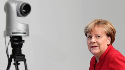 Angela Merkel a su llegada a la sede del CDU para una conferencia de prensa.