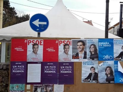 Election posters for the December campaign.