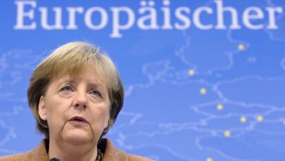 Angela Merkel en una rueda de prensa en Bruselas.