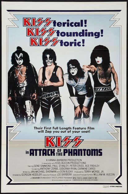 Uno de los carteles de la película, que se tituló de dos formas: 'Kiss Meets the Phantom of the Park' y 'Kiss in Attack Of The Phantoms'. En el mercado latinoamericano se eligió 'Kiss contra el fantasma del parque'. 