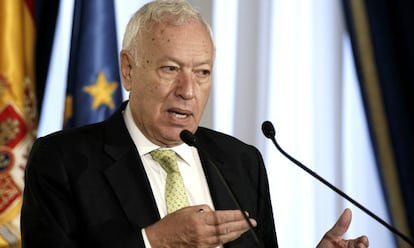 El ministro espa&ntilde;ol de Asuntos Exteriores, Jos&eacute; Manuel Garc&iacute;a-Margallo, durante su intervenci&oacute;n en un desayuno del F&oacute;rum Europa celebrado en Madrid