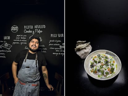 El chef Santiago Vidal y un plato del restaurante Tiradito, en Madrid.