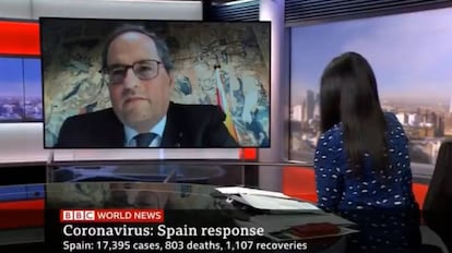 El presidente del Gobierno de Cataluña, Quim Torra, en una entrevista de la BBC.
 
 