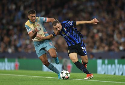 Rodri, durante el partido del City anoche ante el Inter en Mánchester.