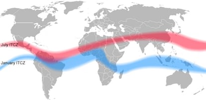 Situación en enero y julio de 2017 de la Zona de Convergencia Intertropical donde se favorece la convección y las turbulencias.