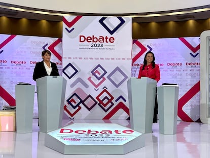 Las candidatas a la gubernatura del Estado de México, Delfina Gómez y Alejandra del Moral, durante el debate del pasado 20 de abril.