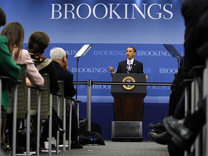 El presidente de Estados Unidos, Barack Obama, durante la presentación del plan en la Brookings Institution de Washington.