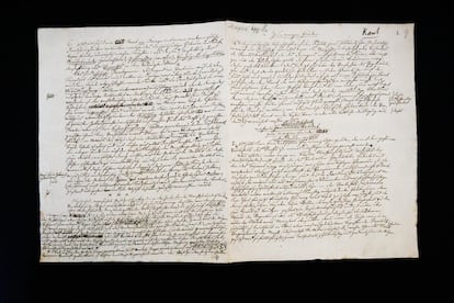 Un extracto manuscrito de la 'Paz Perpetua' de Immanuel Kant, el pasado martes en el Palacio Bellevue de Berlín.
