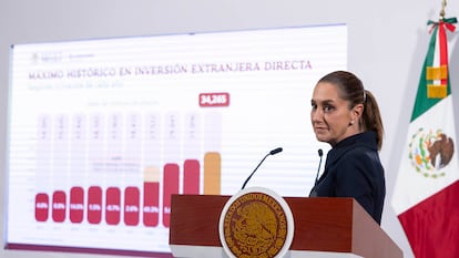 Claudia Sheinbaum, en el Palacio Nacional de Ciudad de México, este jueves.