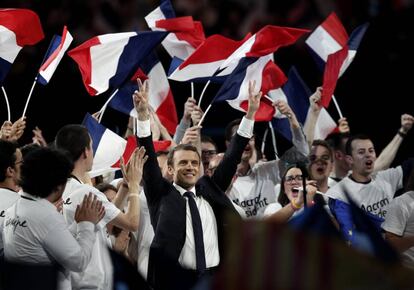 Emmanuel Macron, durante un mítin de campaña el pasado día 17 en París.