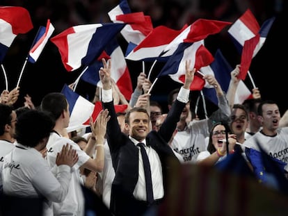 Emmanuel Macron, durante un mítin de campaña el pasado día 17 en París.