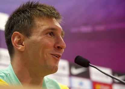 Barça player Leo Messi during Wednesday's press conference.