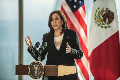 Kamala Harris durante su visita a México, el 8 de junio de 2021.