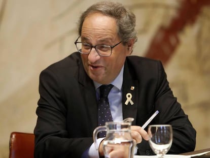 Quim Torra, este martes, en la reunión de su gobierno.