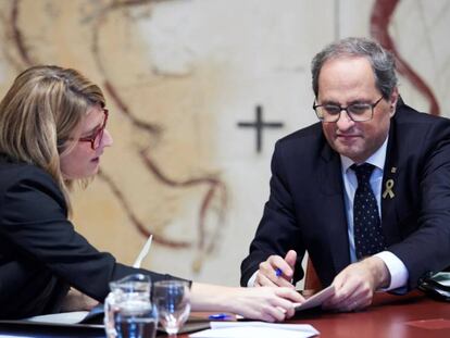 Elsa Artadi i Quim Torra durant la reunió setmanal del Govern.