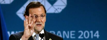 El presidente del Gobierno español, Mariano Rajoy, durante la rueda de prensa de la cumbre de los líderes del G20 celebrada en la ciudad australiana de Brisbane.