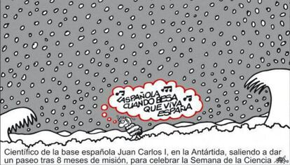 Viñeta del recordado Forges alusiva a la actividad científica en la Antártida.