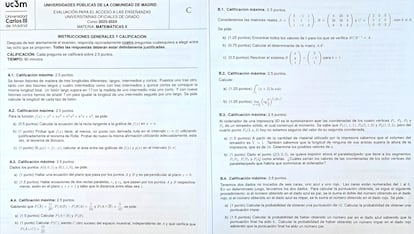 Fotos del examen de matemáticas de selectividad en Madrid, en imágenes compartidas por un usuario de la red social 'X'.