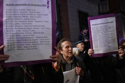 Concentración este jueves frente al Ministerio de Justicia ante el repunte de asesinatos machistas este mes.