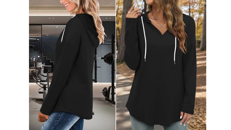 Sudadera de manga larga con cuello en V disponible en varios colores.