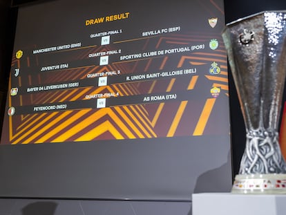 Cuadro de los cuartos de final de la Europa League después del sorteo celebrado este viernes.