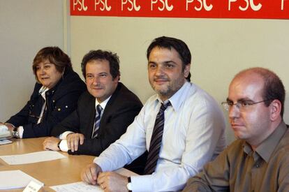 Isabel López Chamoisa, Jordi Hereu, Carles Martí y Albert Aixalà, en un momento de la ejecutiva del PSC.