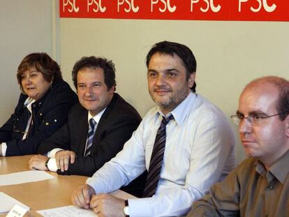 Isabel López Chamoisa, Jordi Hereu, Carles Martí y Albert Aixalà, en un momento de la ejecutiva del PSC.