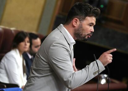 El portavoz de ERC, Gabriel Rufián, interviene este jueves en el Congreso.