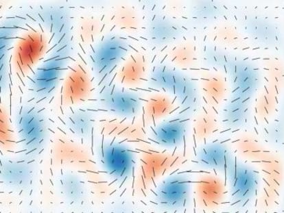 Las huellas de las ondas gravitacionales primordiales se distinguen por el patr&oacute;n de giro en la polarizaci&oacute;n de la luz de fondo c&oacute;smico captada por el BICEP-2. 