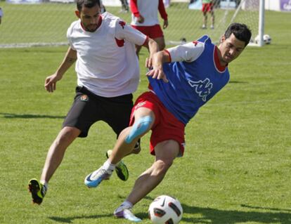 Nauzet y Javi Guerra, durante un entrenamiento del Valladolid.