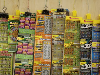 Several ‘raspadinhas’ in a stationery store in Peniche, in Portugal.