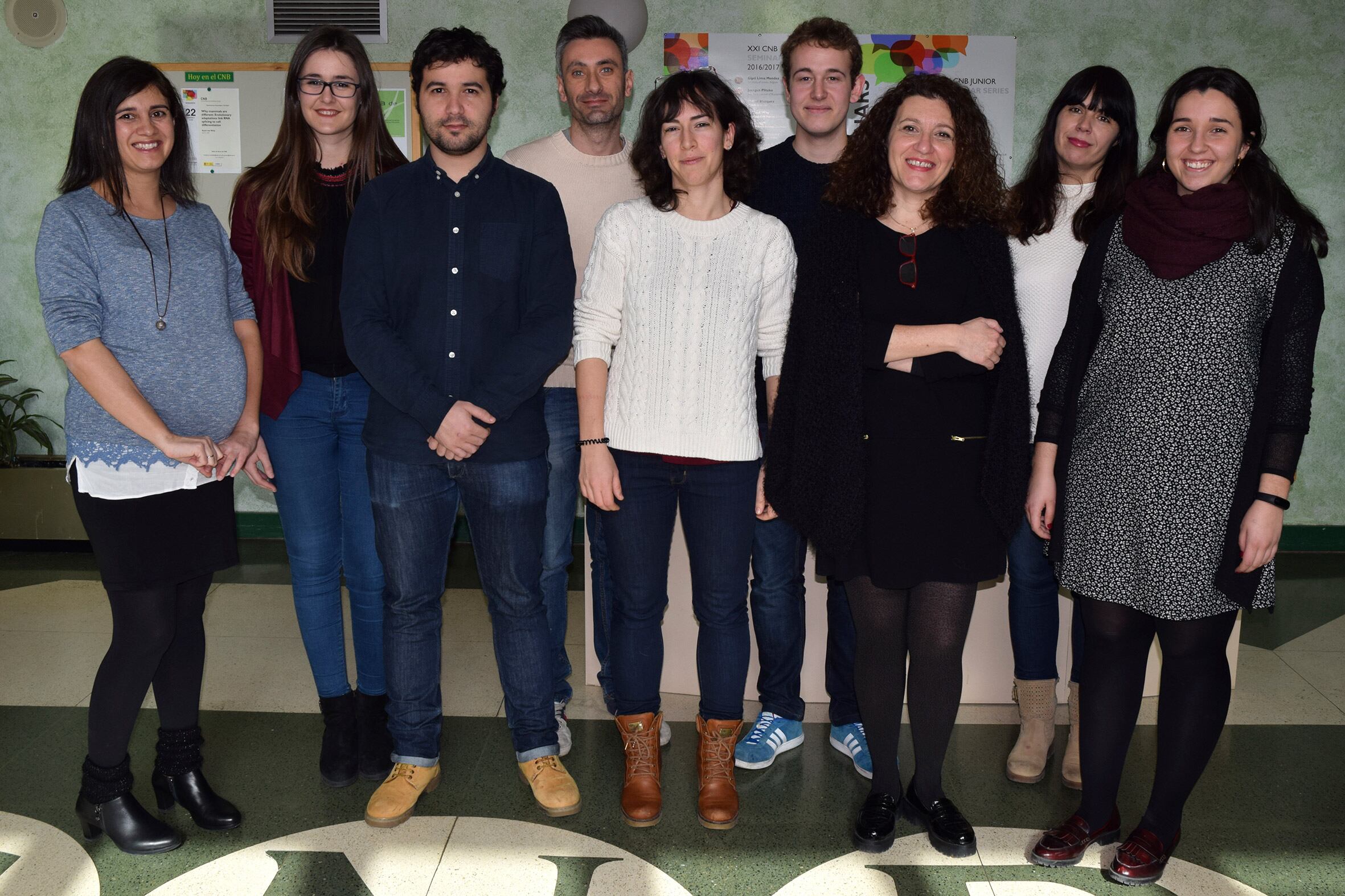 El grupo de Ana Cuenda (tercera por la derecha) en el Centro Nacional de Biotecnología, en Madrid.