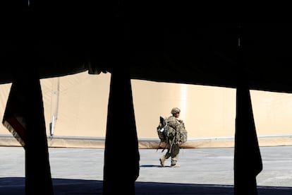 A U.S. soldier at the Taji military base, north of Baghdad, in August 2020