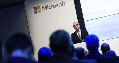 El consejero delegado de Microsoft, Satya Nadella, en Berl&iacute;n. 