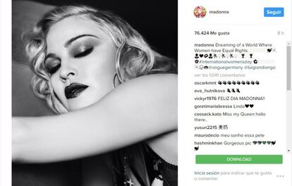 Madonna ha aprovechado diversos escenarios para hacer eco de su discurso feminista. En la última entrega de los premios Billboard denunció la misoginia del mundo del entretenimiento. En su perfil de Instagram ha compartido una imagen con el texto: "Soñando con un mundo donde las mujeres tengan igualdad de derechos".