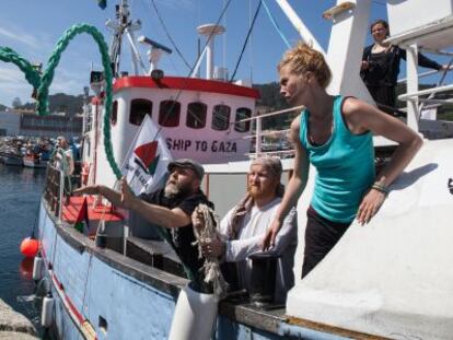 Los activistas de Rumbo a Gaza, a bordo del buque Marianne.