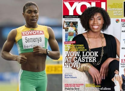 A la izquierda, Caster Semenya en los Campeonatos del Mundo de Atletismo de Berlín el pasado mes de julio. A la derecha, portada de la revista 'You'.