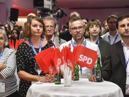 Miembros del SPD el días de las elecciones de Baviera. 