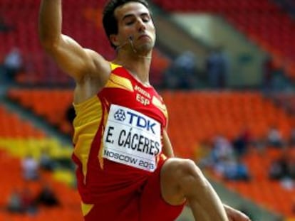 Eusebio C&aacute;ceres, en los Mundiales de Atletismo Mosc&uacute;.