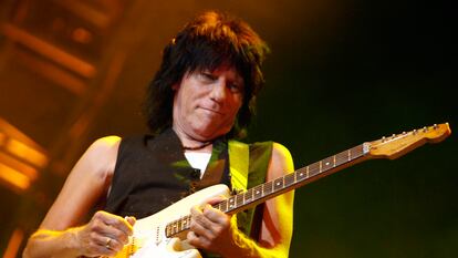 British guitarist Jeff Beck performs on the Stravinski hall during the 41st Montreux Jazz Festival in Montreux, Switzerland, late Sunday, July 15, 2007.