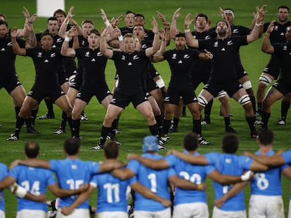 The New Zealand All Blacks prepare for a World Cup Rugby match against Uruguay; October 5, 2023.